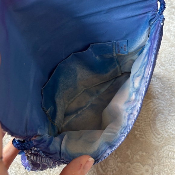 Vintage Handmade Beaded Floral Embellished Clutch Evening Bag Blue EOS Holiday - Picture 13 of 16